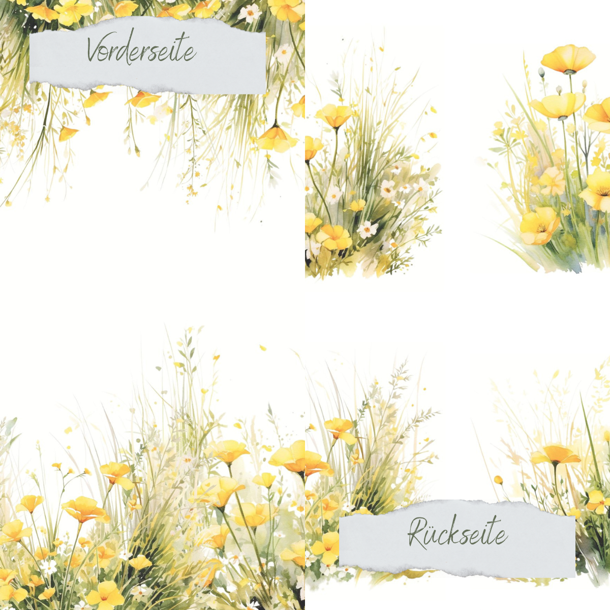 Designpapier - Gelbe Sommerwiese - Doppelseitig bedruckt