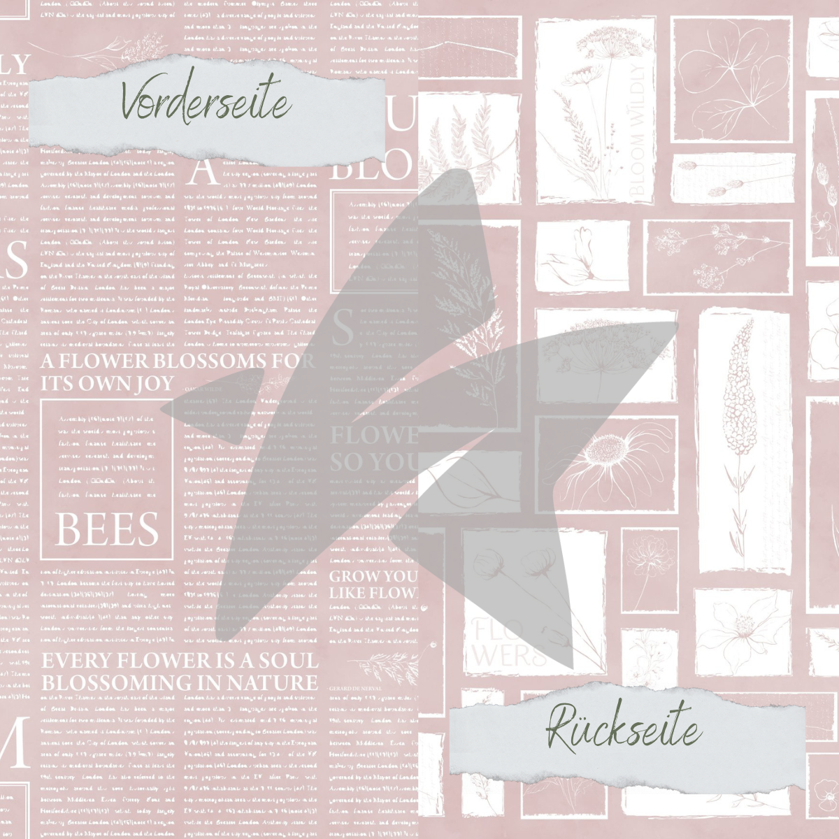 Designpapier - Basic - Blush - Newspaper + Wildflowers - Doppelseitig bedruckt