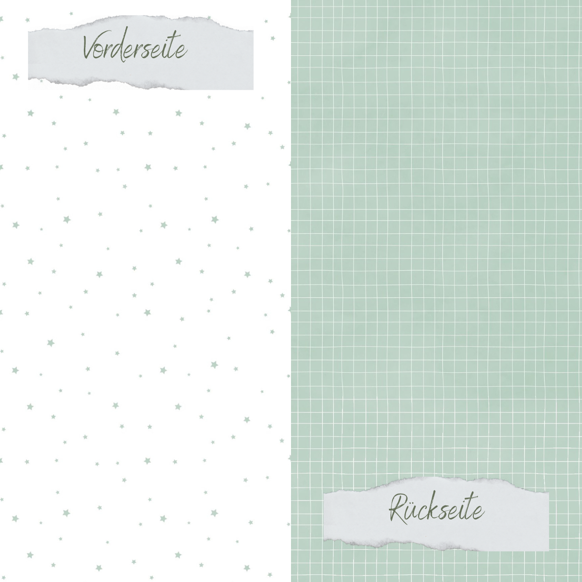 Designpapier - Basic - Vintage Mint - Doodle Gitter + Sternchenregen - Doppelseitig bedruckt