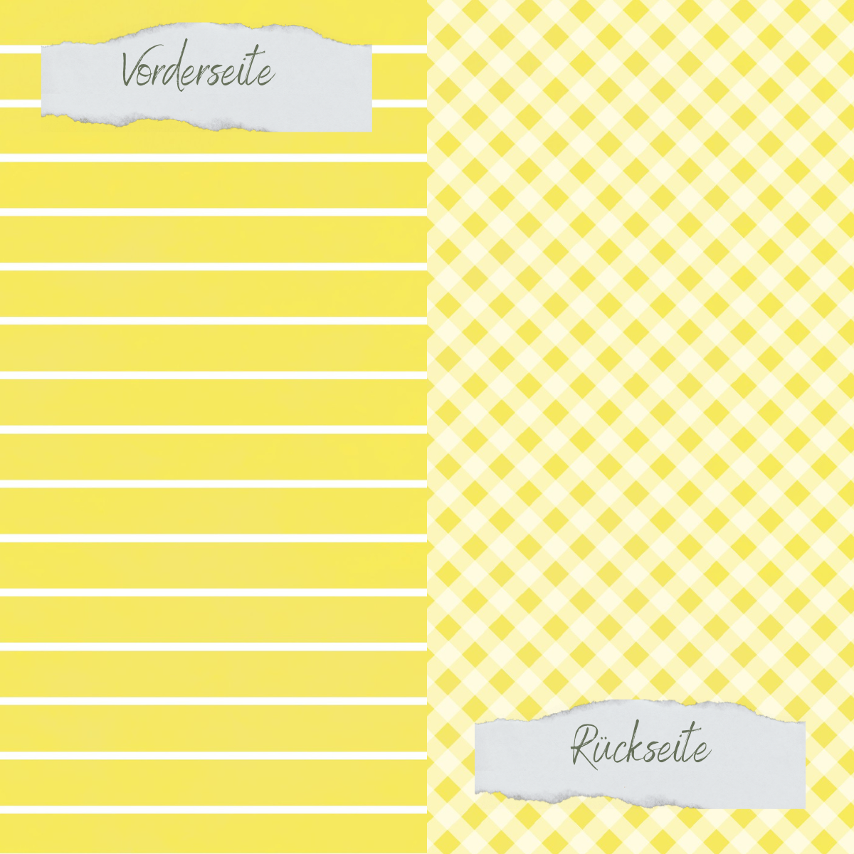 Designpapier - Basic - Zitrone - Breite Linien + Karo - Doppelseitig bedruckt