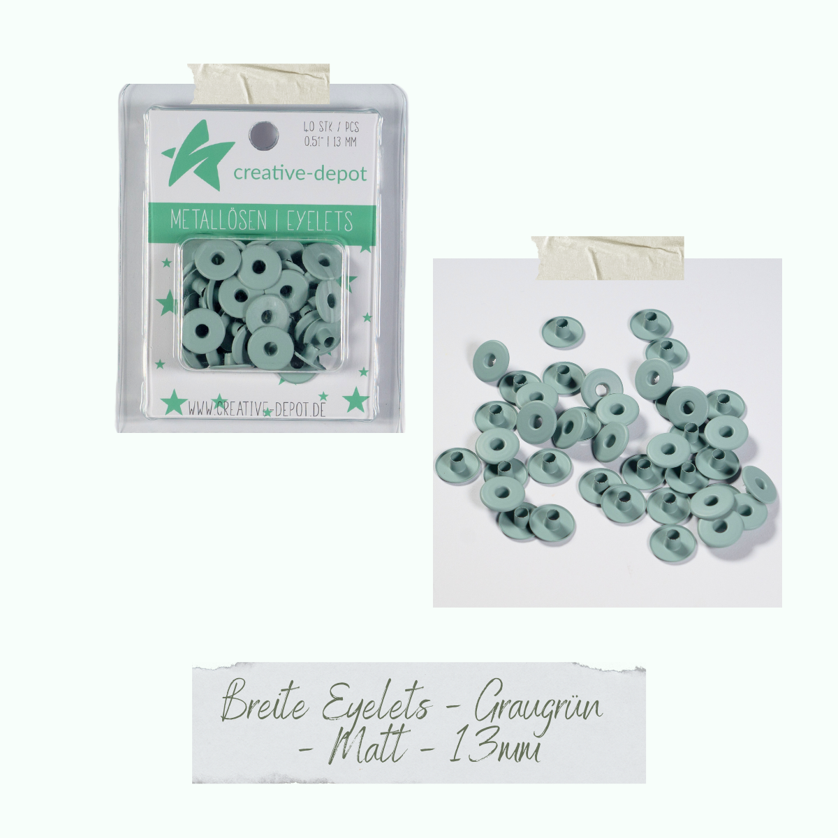 Breite Eyelets - Graugrün - Matt - 13 mm