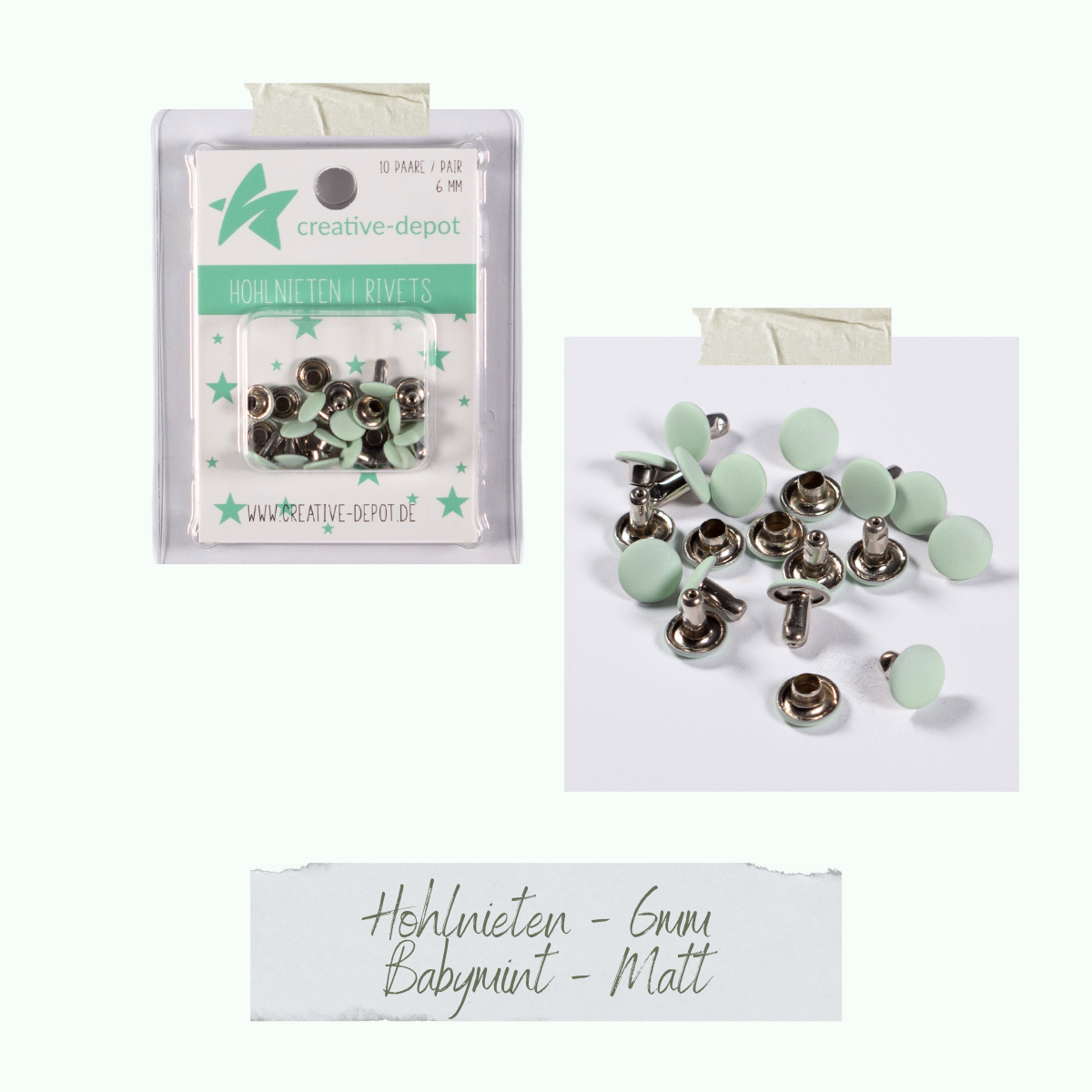 Doppelhohlnieten - Babymint - Matt - 10 Paar - 6 mm