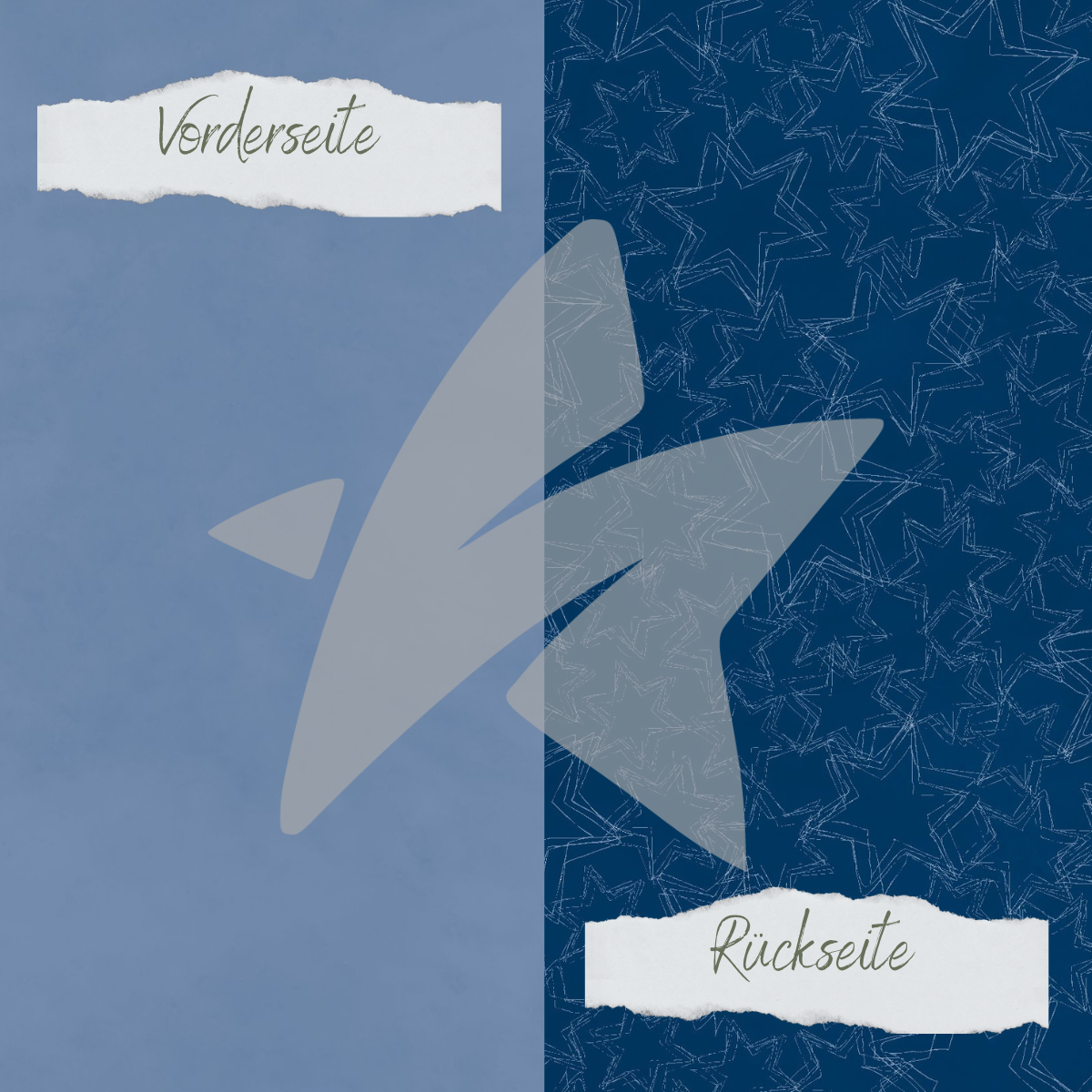 Designpapier - Basic - Marineblau - Doodle Sterne + Uni hell - Doppelseitig bedruckt