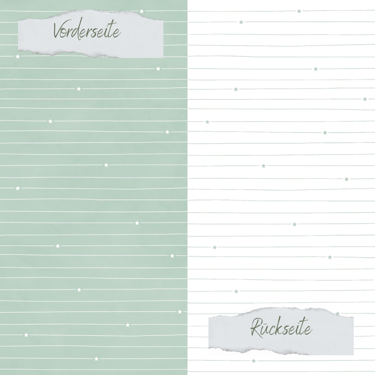 Designpapier - Basic - Vintage Mint - Doodle Linien mit Sternchen - Doppelseitig bedruckt