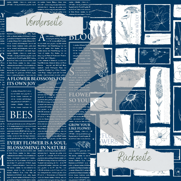 Designpapier - Basic - Marineblau - Newspaper + Wildflowers - Doppelseitig bedruckt