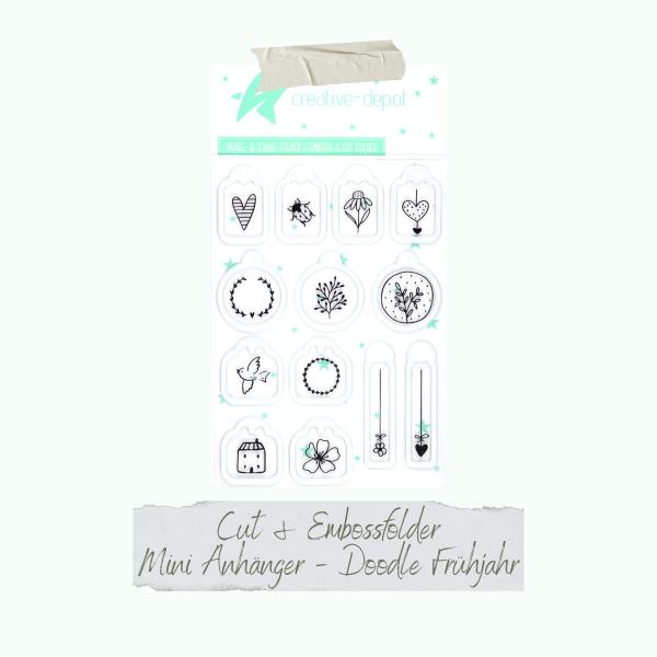 Cut & Emboss Folder - Mini Anhänger - Doodle Frühjahr - 11 x 15,5 cm