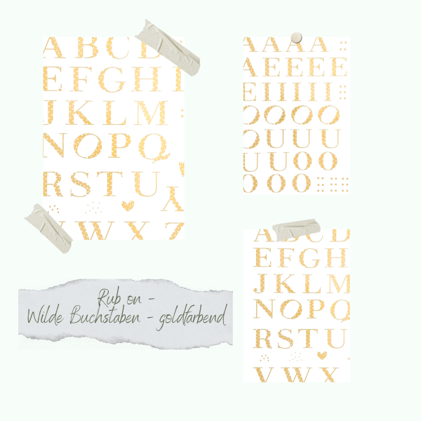 Rub-Ons - Wilde Buchstaben - goldfarbend - A5 - 3 Bögen